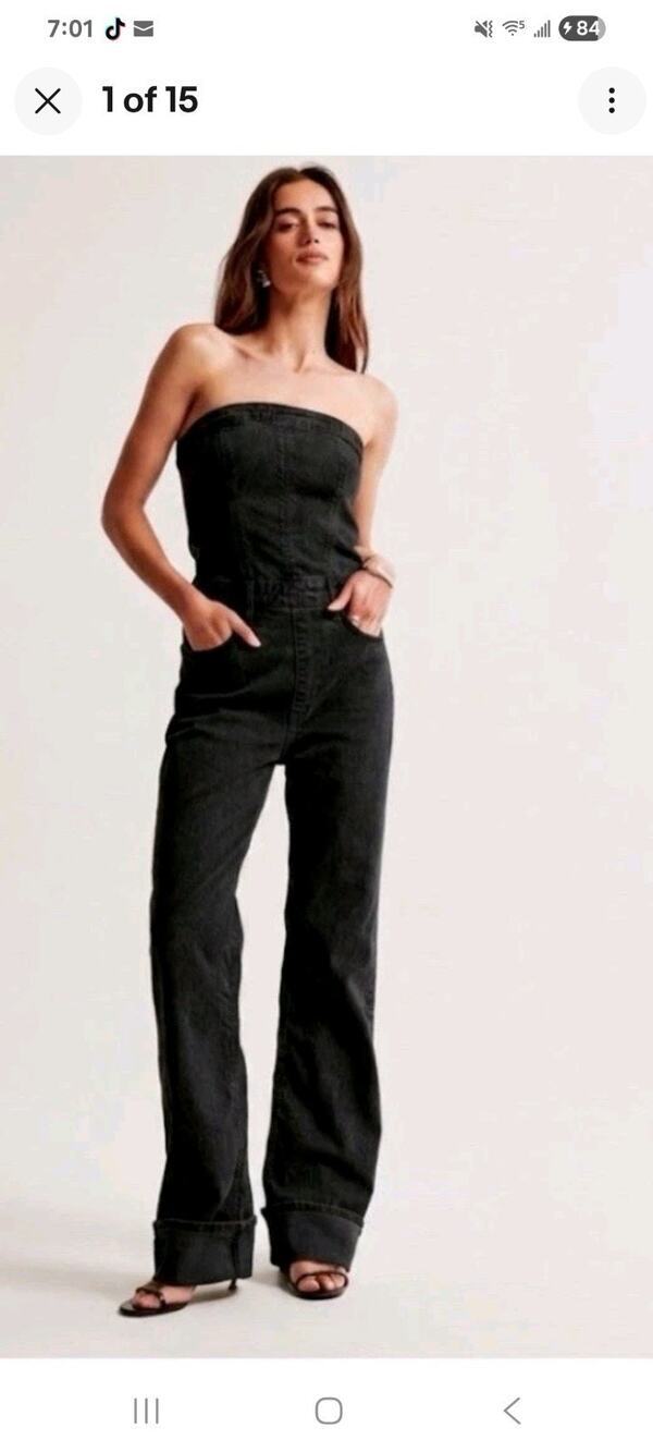 Abercrombie & fitch denim Jumpsuit Womens SZ XSP Strapless Wide Leg Black